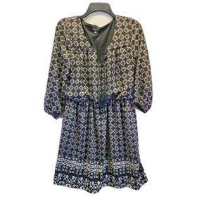 Lily Rose Dress Lined Boho Blouson 3/4 Sleeve Women's Size Large Taupe/Black